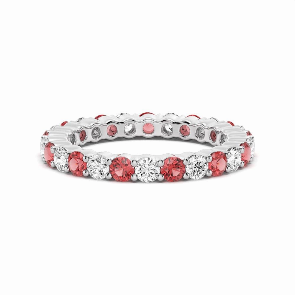 Prong Set Ruby and White Sapphire Eternity Wedding Band Cozy Glow