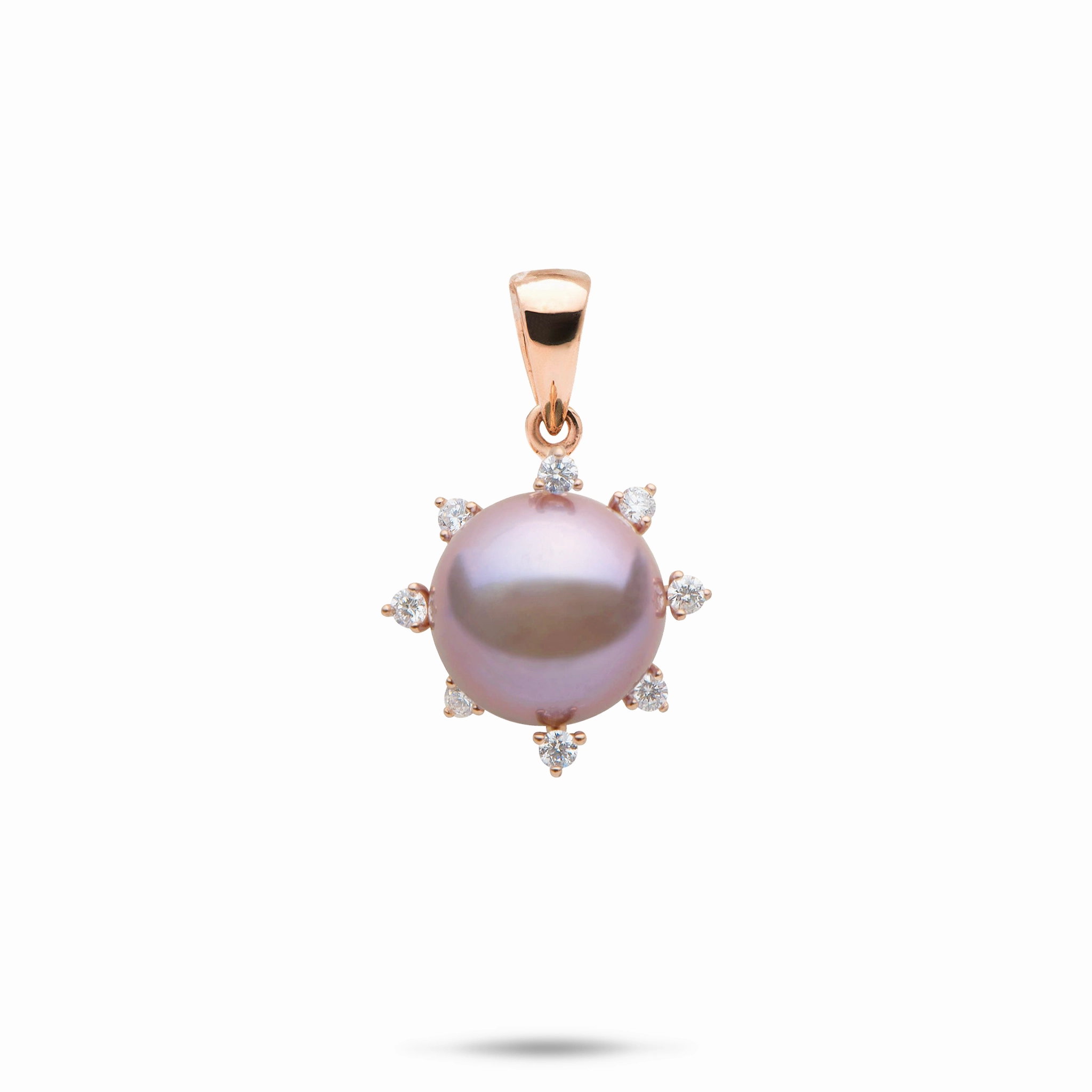 Golden Light Protea Lilac Freshwater Pearl Pendant in Rose Gold with Diamonds - 11-12mm