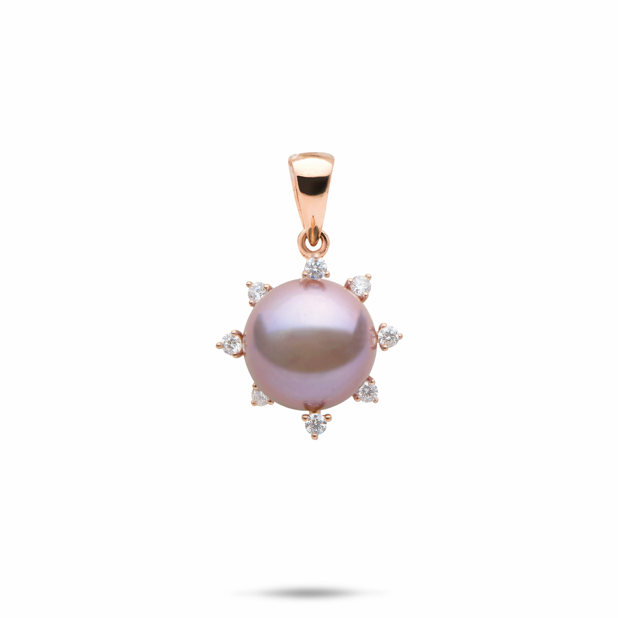 Natural Spark Protea Lilac Freshwater Pearl Pendant in Rose Gold with Diamonds - 11-12mm