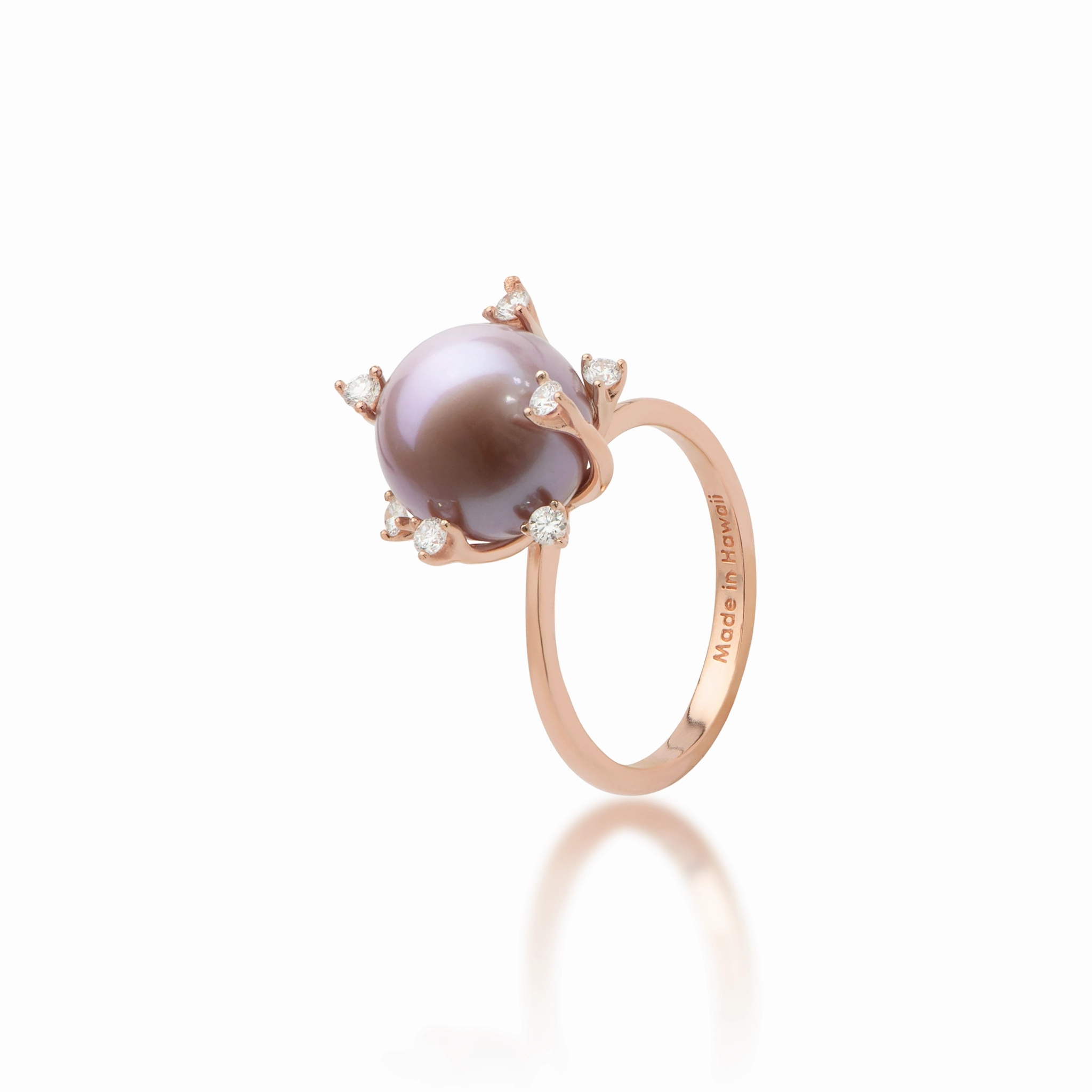 Clean Style Protea Lilac Freshwater Pearl Ring in Rose Gold with Diamonds - 10-11mm
