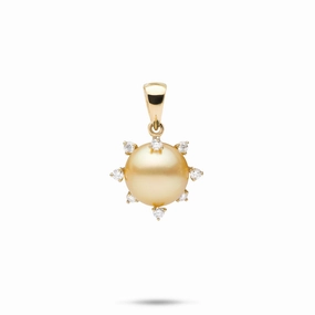 Modern Vibe Shimmering Craft Protea South Sea Gold Pearl Pendant in Gold with Diamonds - 10-11mm