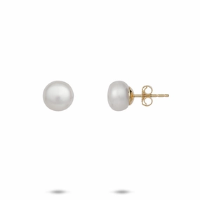 Button Freshwater Pearl Earrings in Gold - 8-9mm Evening Glamour