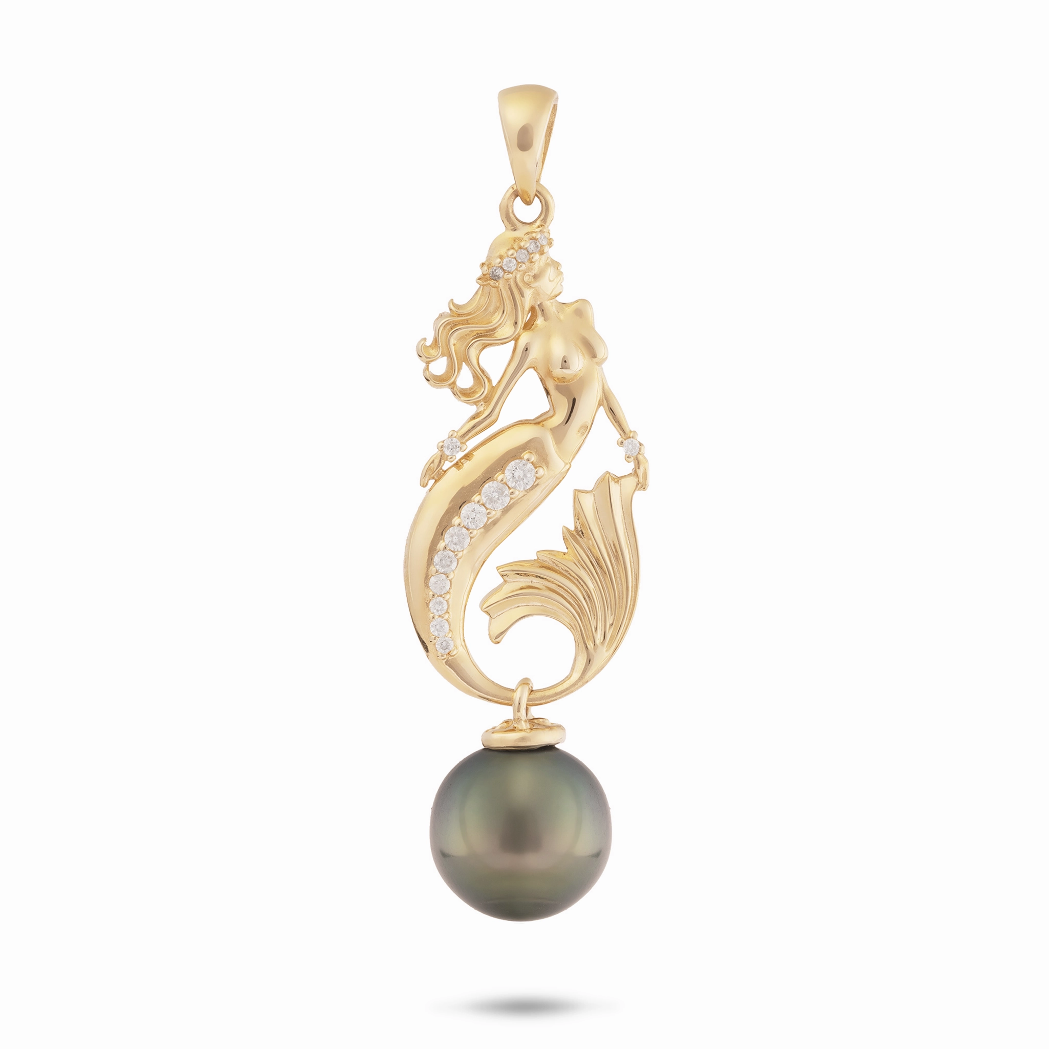 Ocean Dance Mermaid Tahitian Black Pearl Pendant in Gold with Diamonds - 9-10mm Fashion Pulse All Day Style