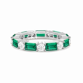 Vibrant Jewelry Shine Finish Timeless Created Emerald and Lab Grown Diamond Eternity Band