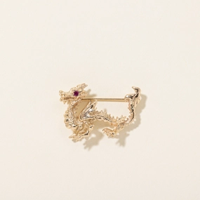 Synthetic Ruby Textured Loong Dragon Brooch | 0.08ctw Dressed Look
