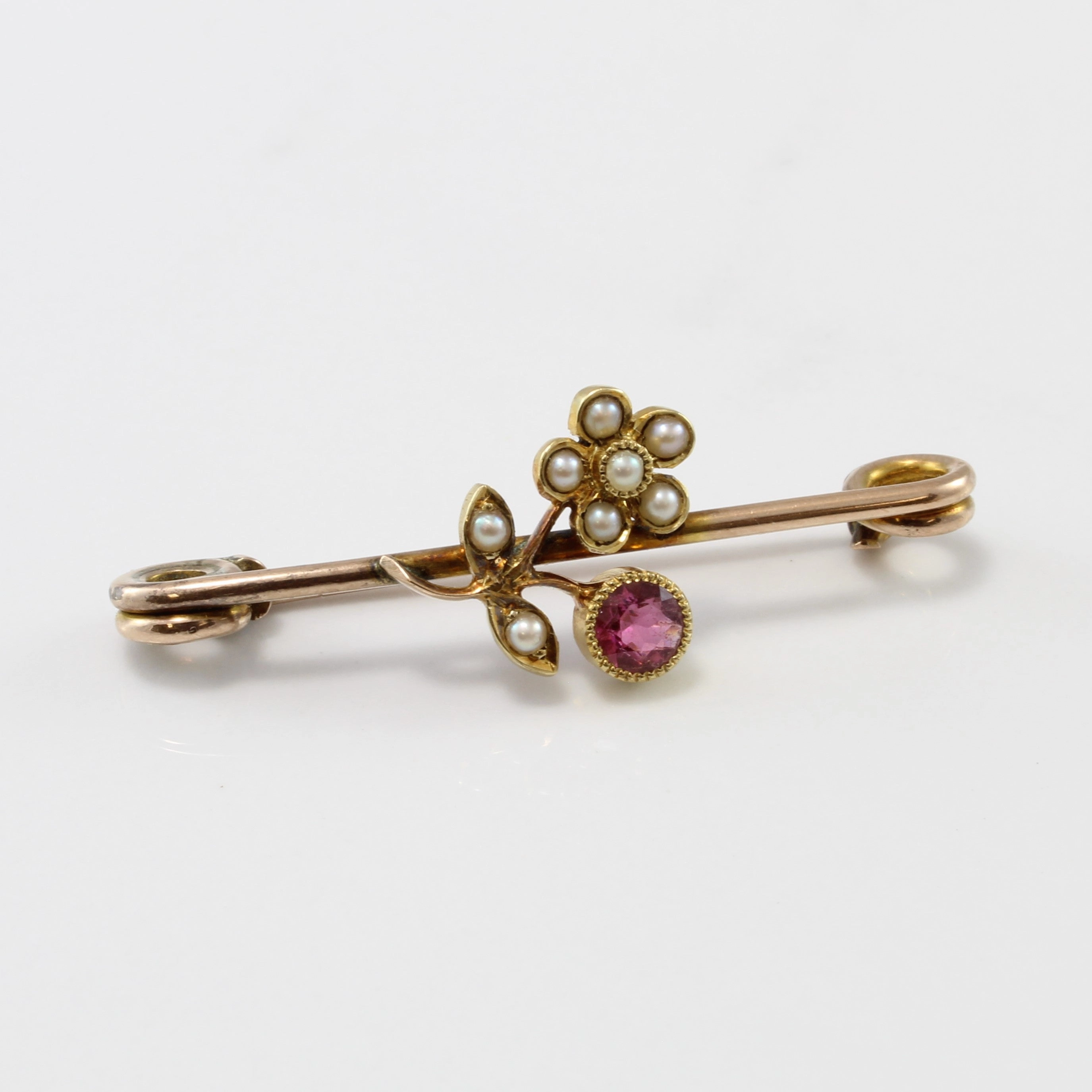 R. Stewart' Victorian Era Floral Tourmaline & Seed Pearl Brooch Gloss Moment Fresh Statement