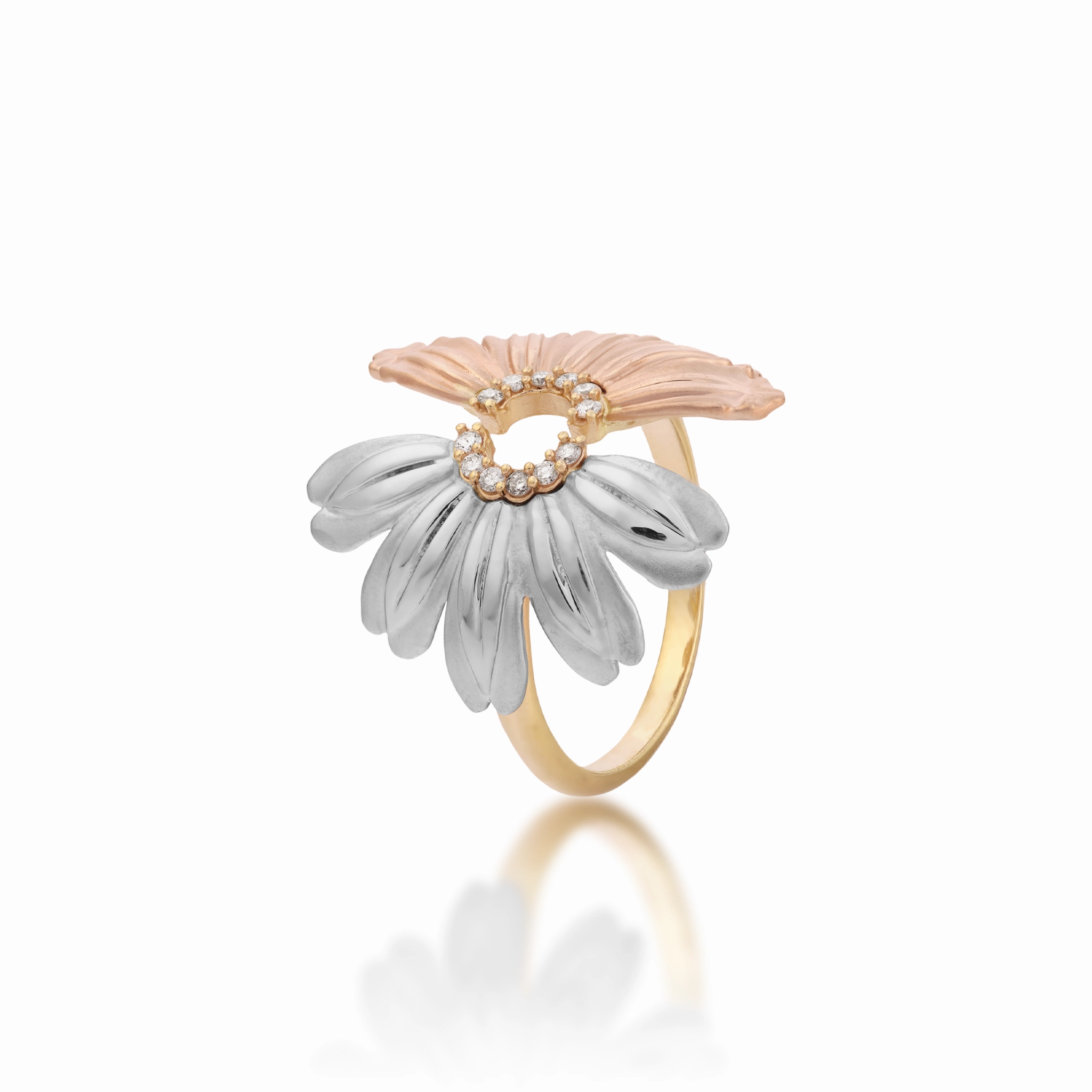 Beach & Mountain Naupaka Ring in Tri Color Gold with Diamonds Timeless Glam