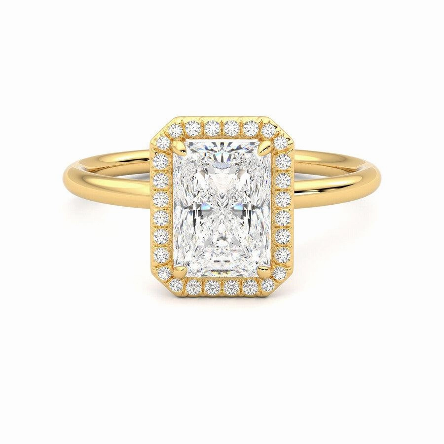 City Look Everyday Favorite Radiant Cut Halo Moissanite Engagement Ring with Hidden Anniversary Stone Accent