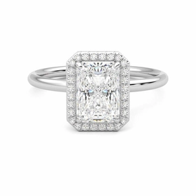Radiant Cut Halo Moissanite Engagement Ring with Hidden Anniversary Stone Accent Cute Accent Sparkling Craftwork