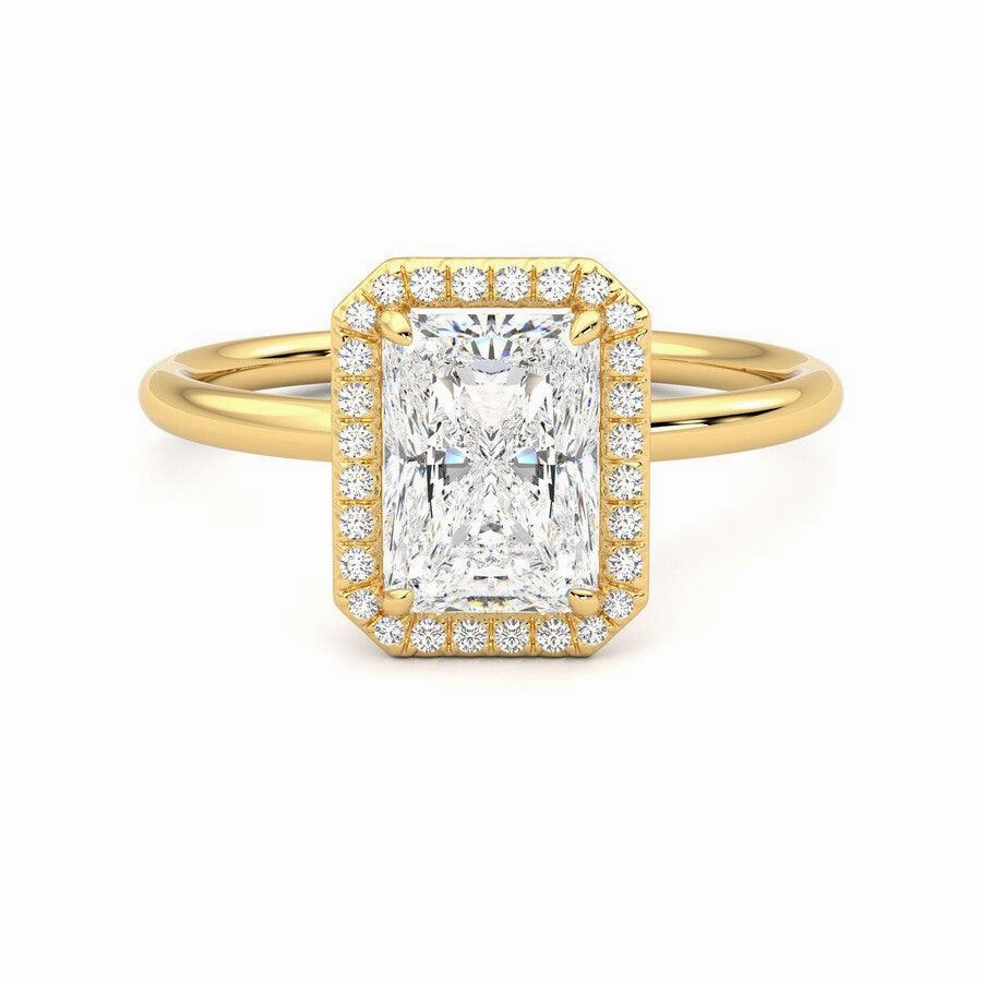 Radiant Cut Halo Moissanite Engagement Ring with Hidden Anniversary Stone Accent Shiny Treasures