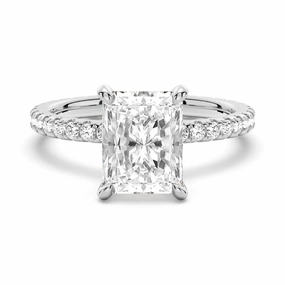 Winter Mood Clean Texture Radiant Cut Moissanite Engagement Ring With Eternity Pave Shank