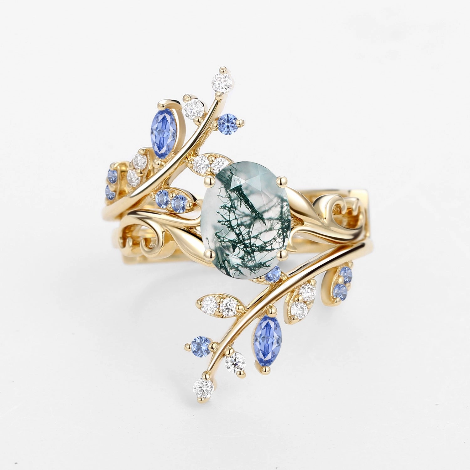 Black Gold Oval Shaped Lab Cornflower Blue Sapphire Engagement Ring Sets Luxury Gift