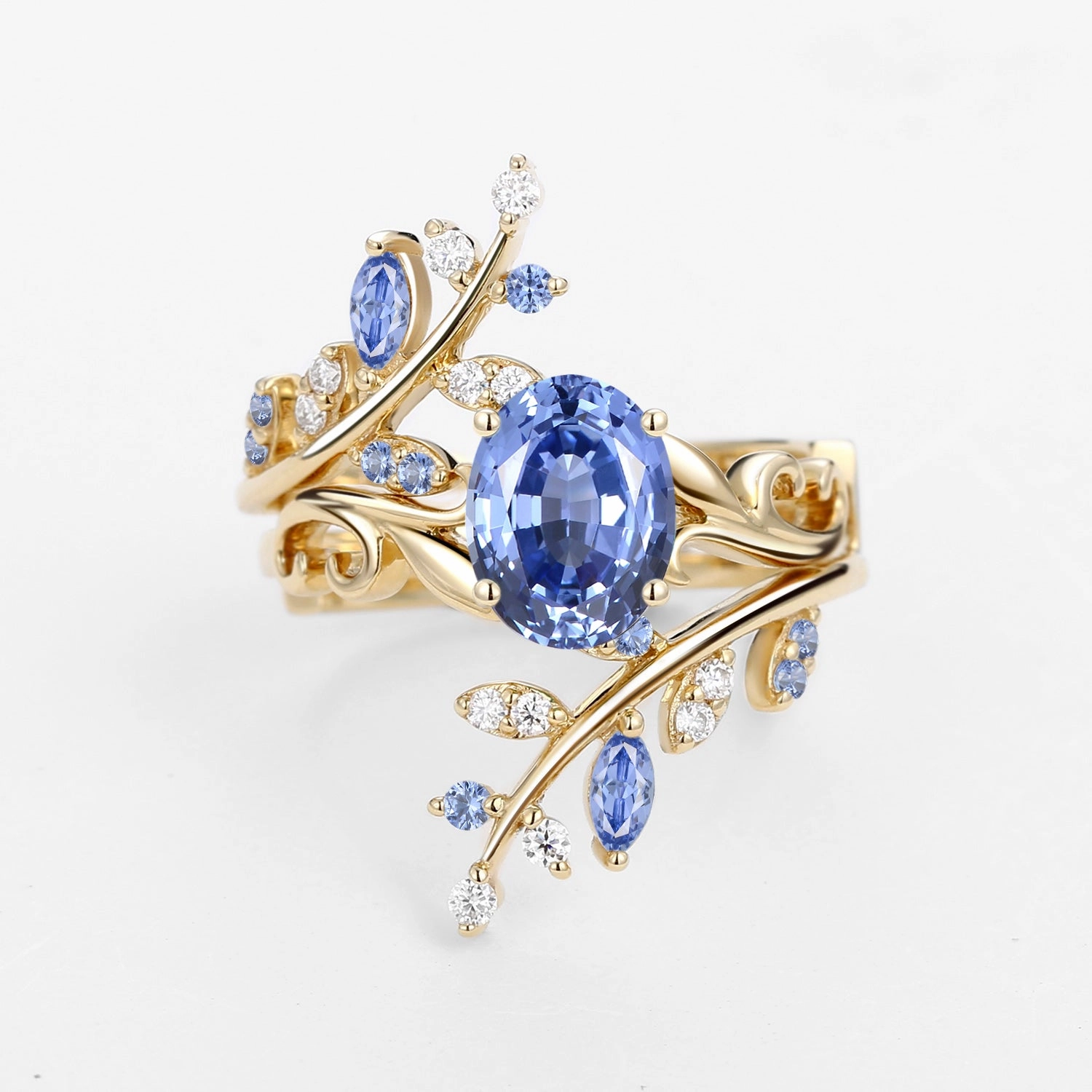 Black Gold Oval Shaped Lab Cornflower Blue Sapphire Engagement Ring Sets Refined Balance
