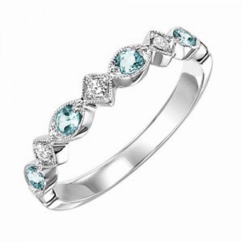 Diamond And Blue Topaz Birthstone Ring 14K White Gold Shimmer Touch