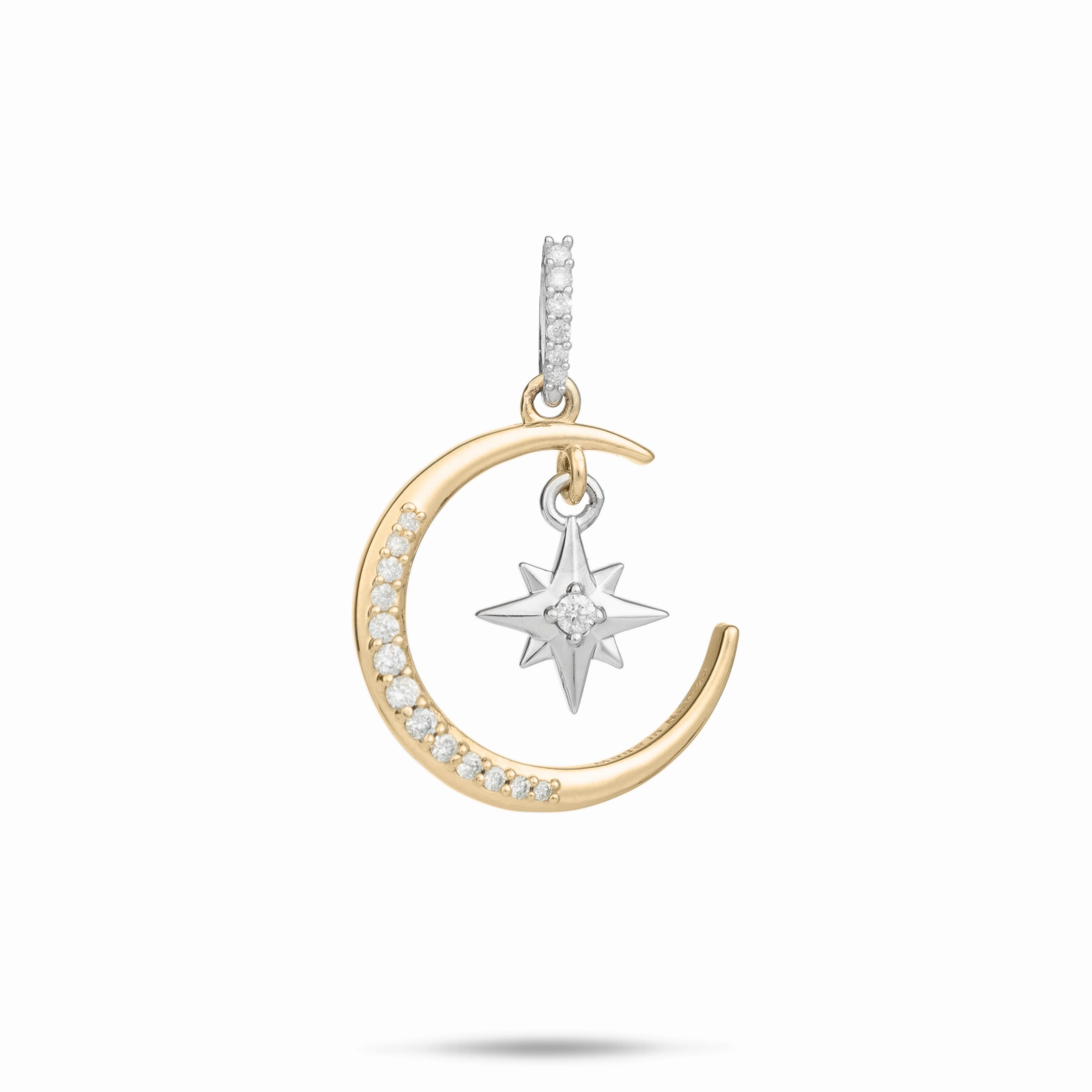 Cool Spark Dainty Finish Moon & Star Mermaid Pendant in Two Tone Gold with Diamonds - 19.5mm