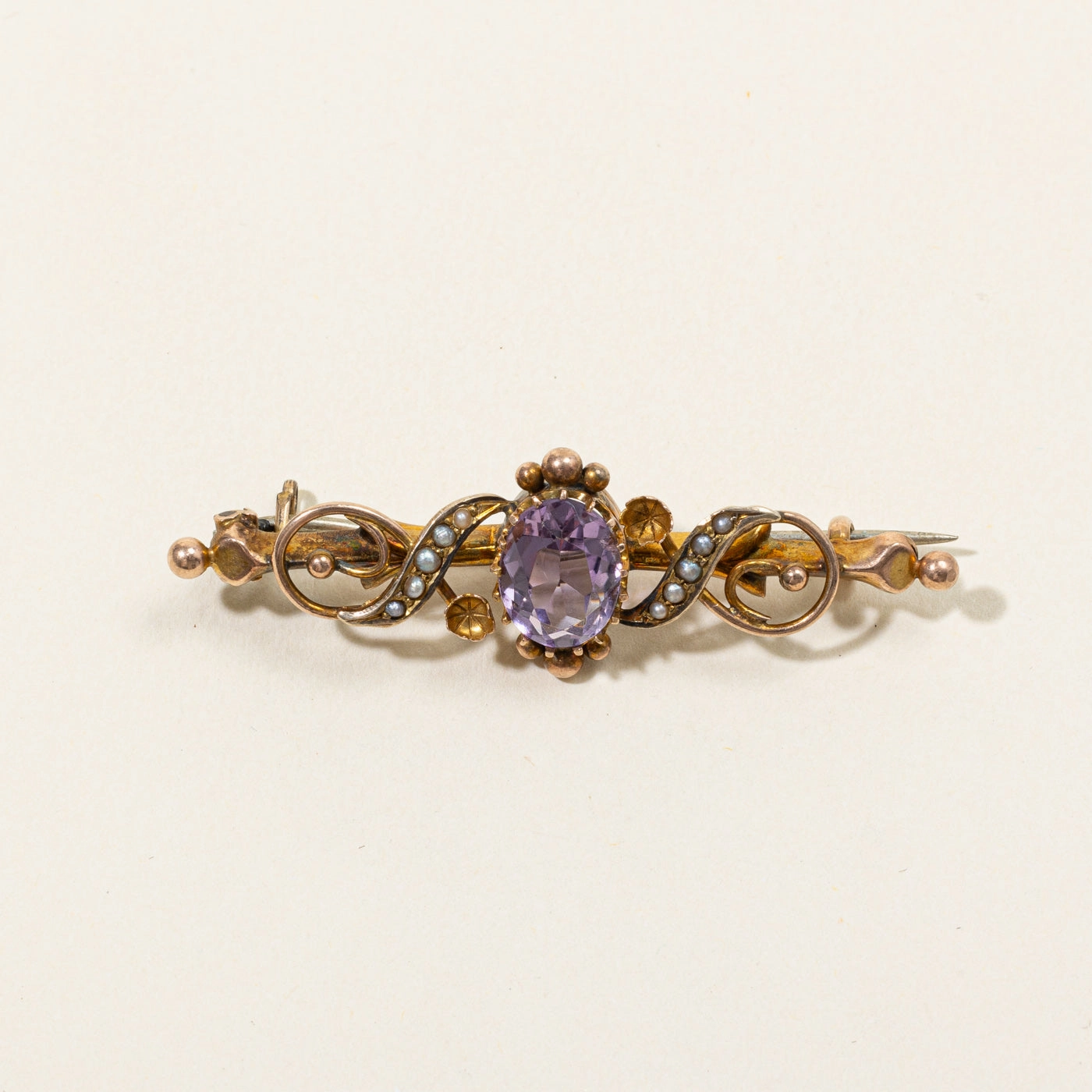 1918 Chester Amethyst & Seed Pearl Brooch | 2.00ct | Effortless Detail