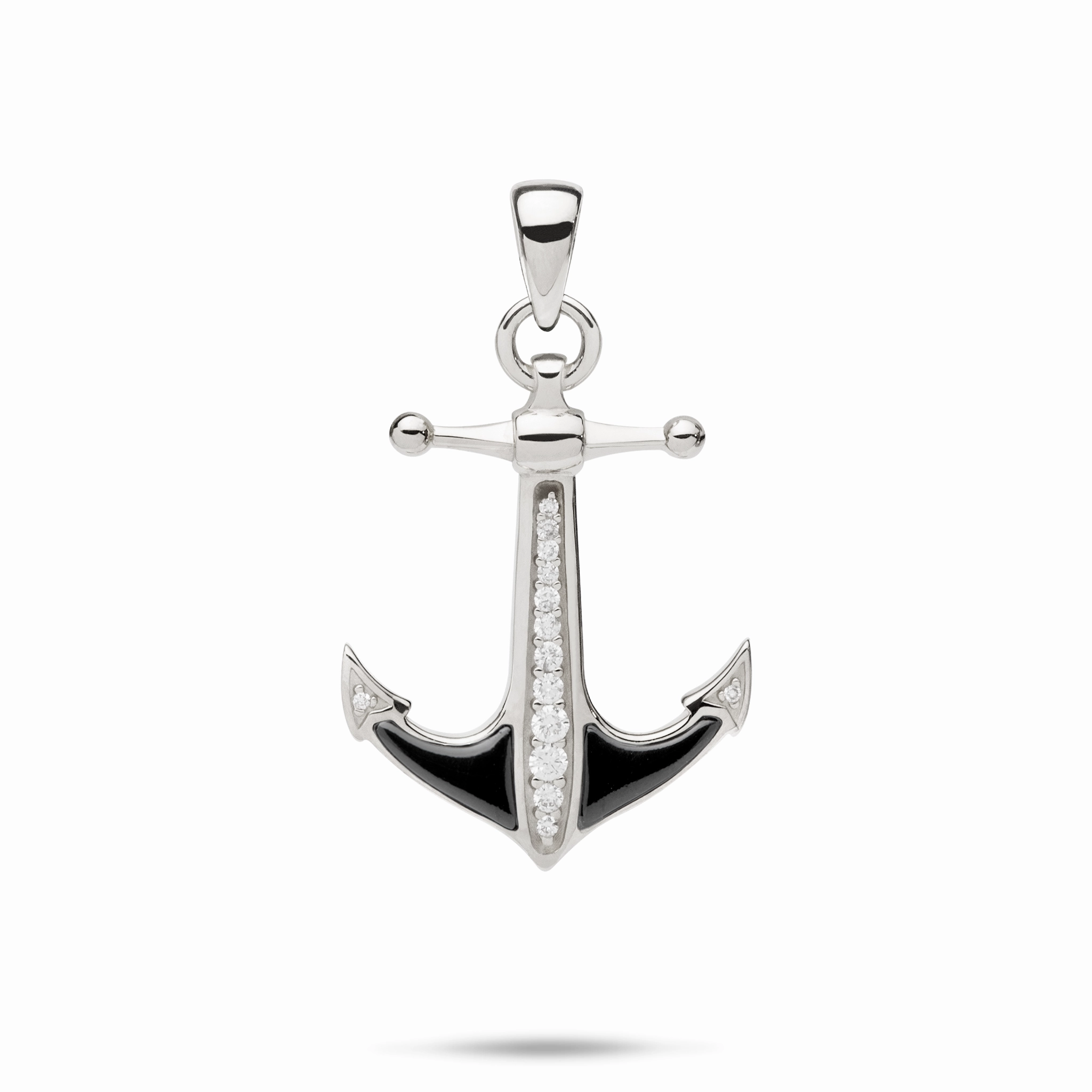 Sealife Anchor Black Coral Pendant in White Gold with Diamonds - 28mm Ethereal Accent Modern Style