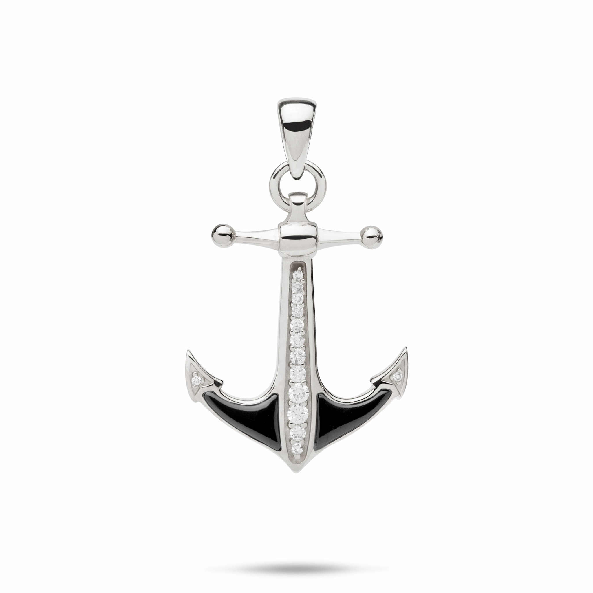 Sealife Anchor Black Coral Pendant in White Gold with Diamonds - 28mm Unique Spark Gift For All