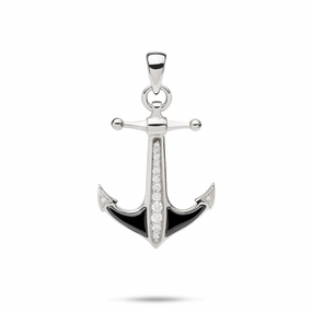 Sealife Anchor Black Coral Pendant in White Gold with Diamonds - 28mm Unique Spark Gift For All