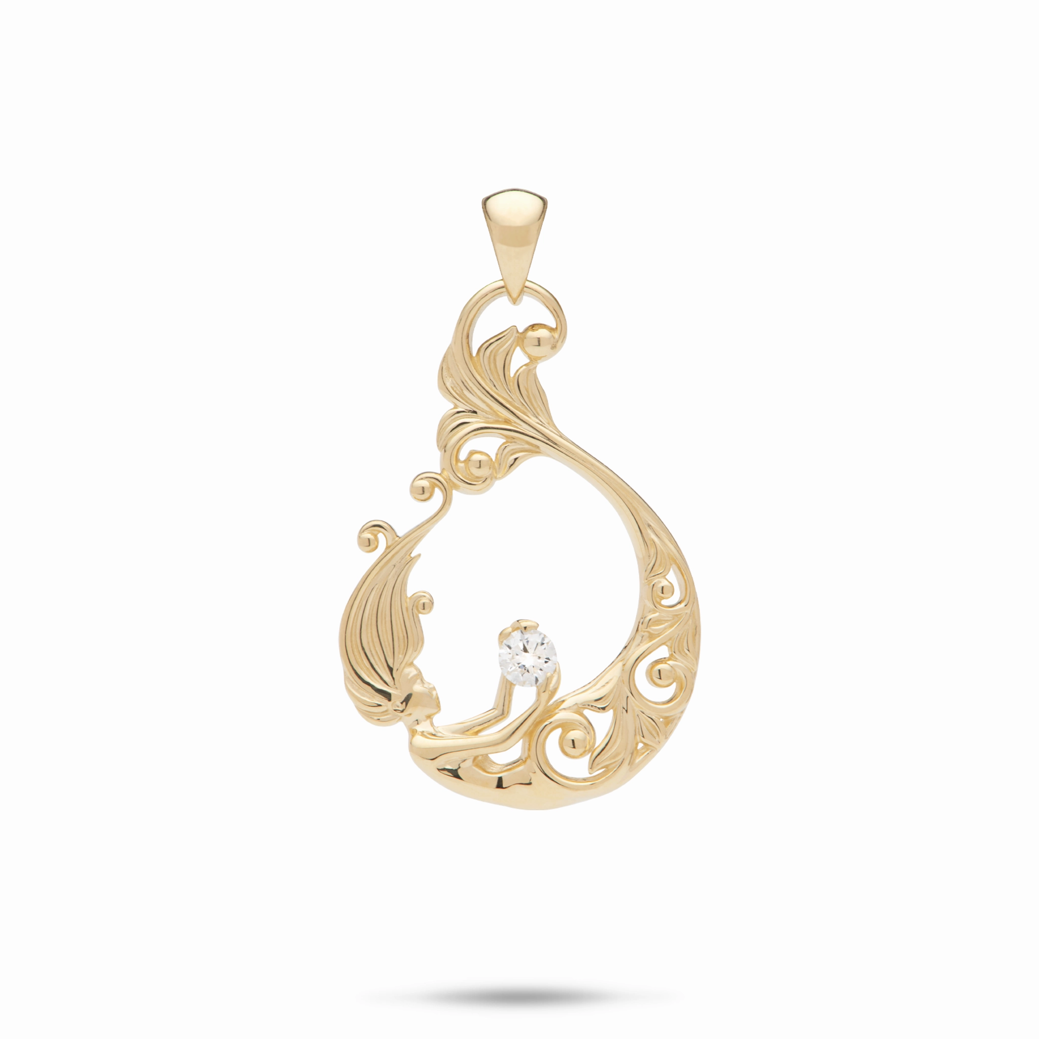 Elegant Craftwork Precious Pieces Living Heirloom Mermaid Pendant in Gold with Diamond - 27mm