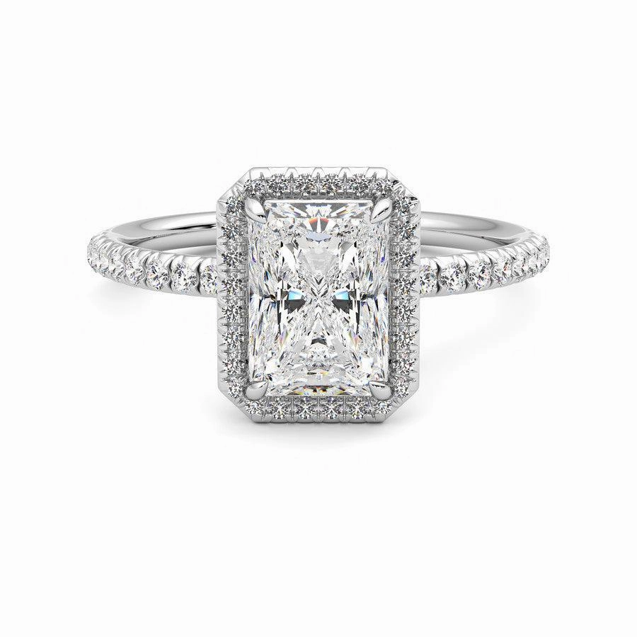 Modern Classic Classic Halo Radiant Cut Moissanite Engagement Ring with Hidden Anniversary Stone Accent