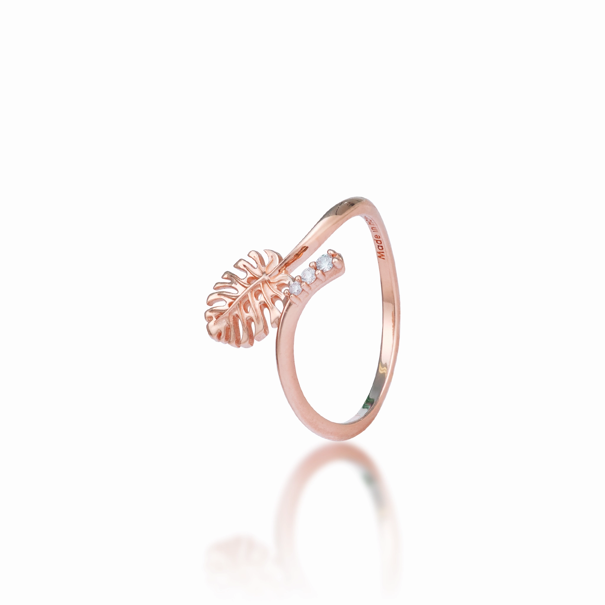 Clean Accent Monstera Ring in Rose Gold with Diamonds - 9mm