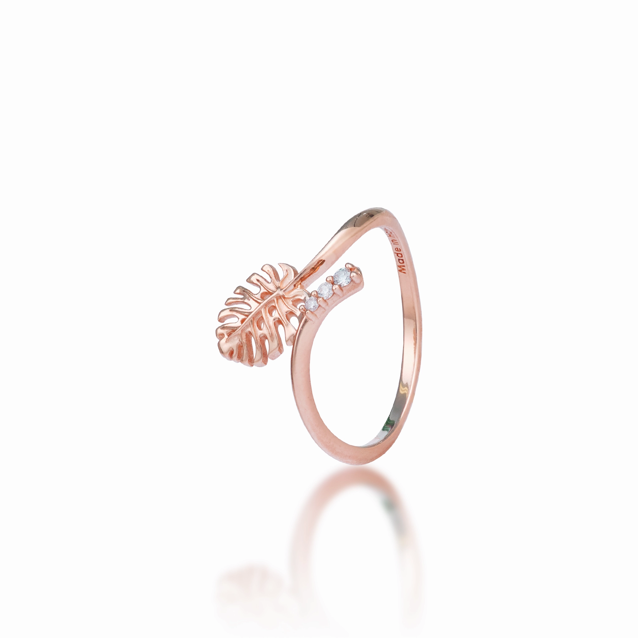 Monstera Ring in Rose Gold with Diamonds - 9mm elegant curve Classic Sparkle