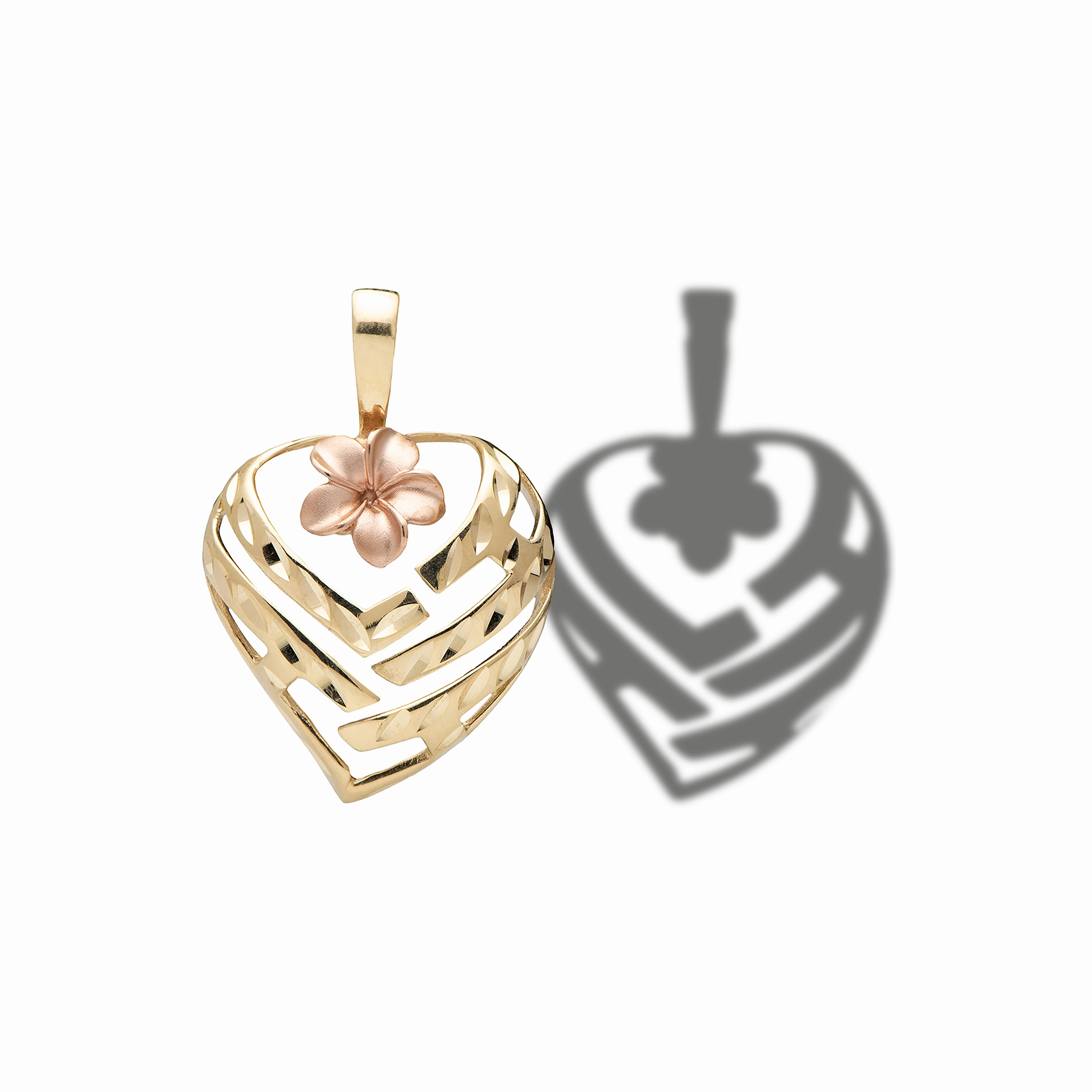 Bright Look True Accent Aloha Heart Plumeria Pendant in Two Tone Gold - 18mm