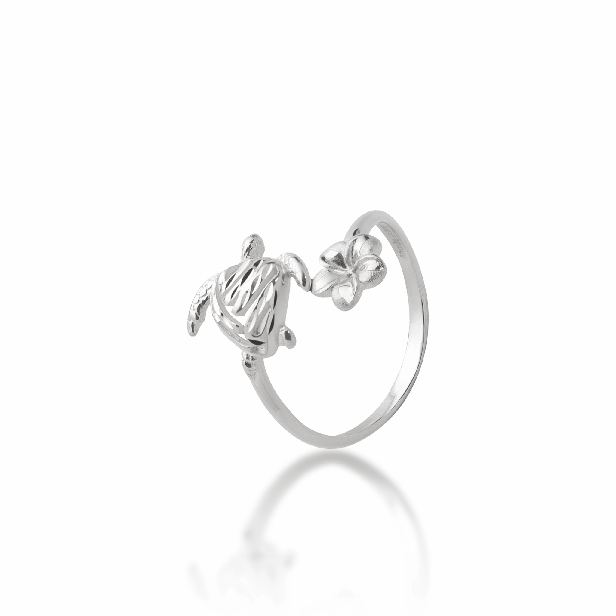 Honu and Plumeria Ring in Sterling Silver Shining Accent Minimal Appeal