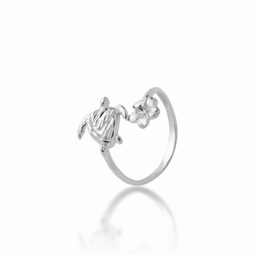 Honu and Plumeria Ring in Sterling Silver Subtle Beauty