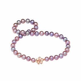 19.25" Freshwater Pearl Strand with Diamond Plumeria Clasp in Rose Gold - 9-13mm Perfect Match