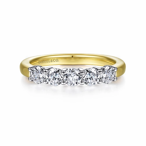 14K White-Yellow Gold 5 Stone Diamond Anniversary Band Statement Fit