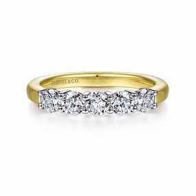 14K White-Yellow Gold 5 Stone Diamond Anniversary Band Statement Fit