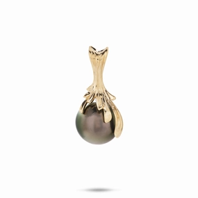 Waterfall Tahitian Black Pearl Pendant in Gold - 11-12mm Vibrant Finish