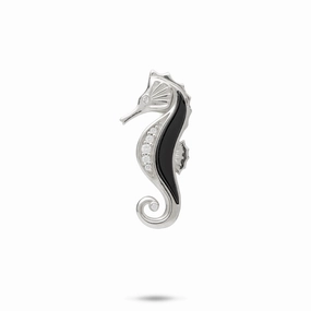 Sealife Seahorse Black Coral Pendant in White Gold with Diamonds - 26mm Chic Gem