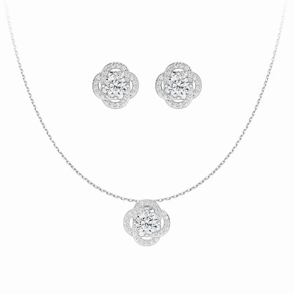 Radiating Sunburst Moissanite Necklace And Stud Earrings Set Dainty Accessory Sparkling Jewelry Design