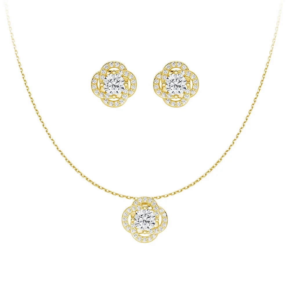 Radiating Sunburst Moissanite Necklace And Stud Earrings Set Fresh Light Layered Edge