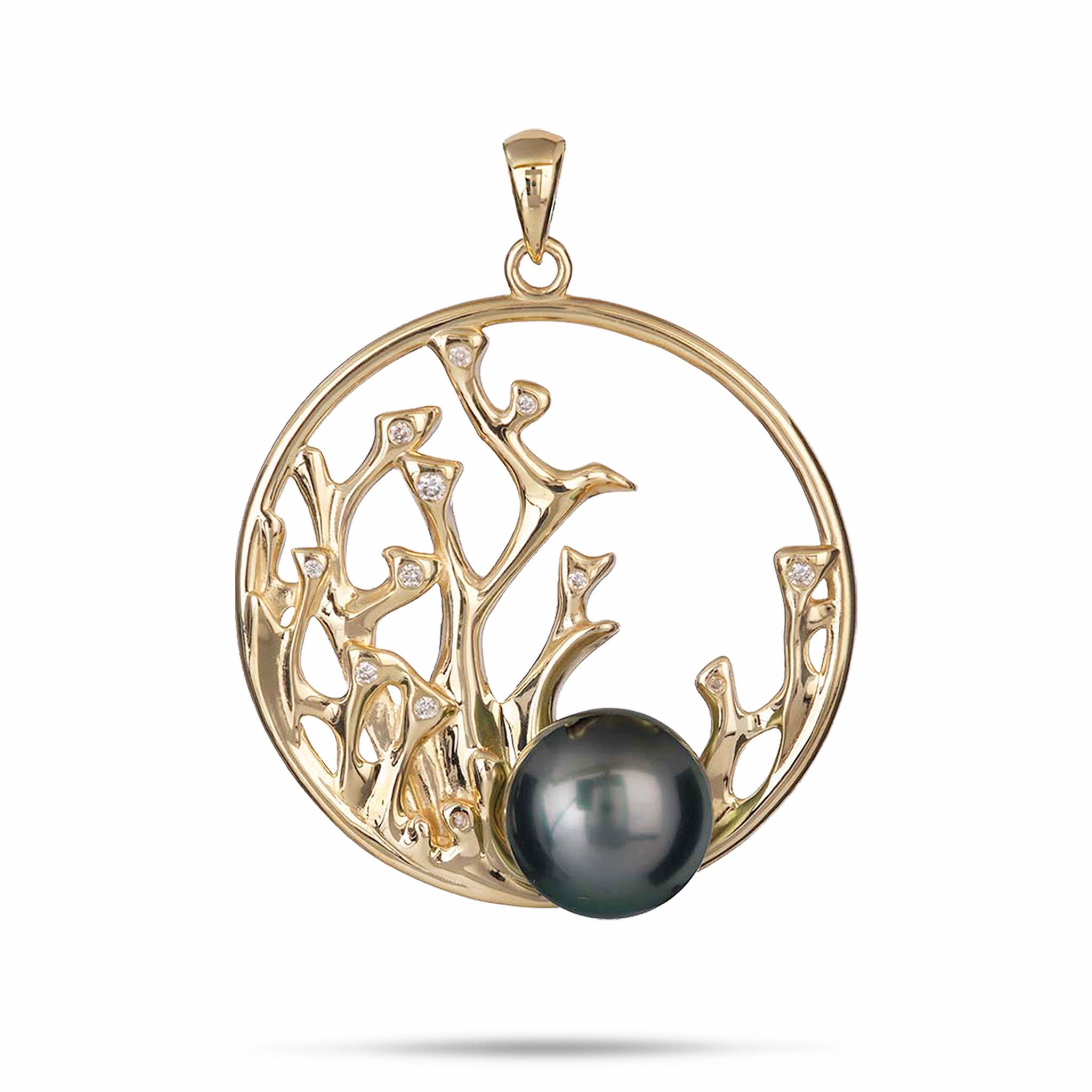 Reefs Tahitian Black Pearl Pendant in Gold with Diamonds - 30mm Chic Accessory