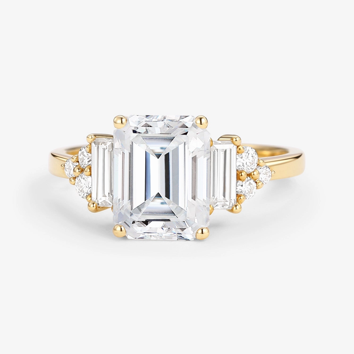 Glossy Detail Chic Shine Emerald Cut Moissanite Vintage Three-stone Engagement Ring