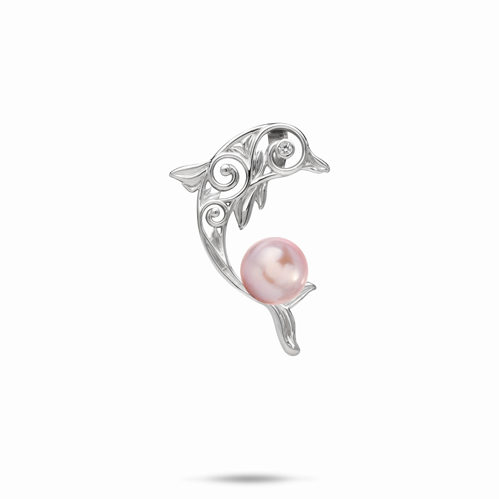 Pick A Pearl Living Heirloom Dolphin Pendant in Sterling Silver with CZ - 24mm Glossy Accent