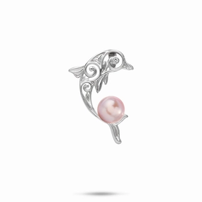 Pick A Pearl Living Heirloom Dolphin Pendant in Sterling Silver with CZ - 24mm Glossy Accent