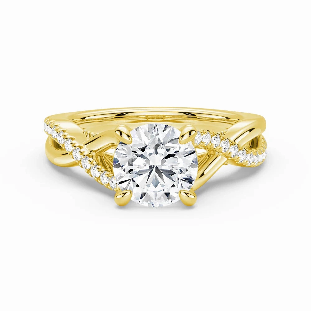 Round Moissanite Twisted Band Engagement Ring with Hidden Accents Romantic Feature