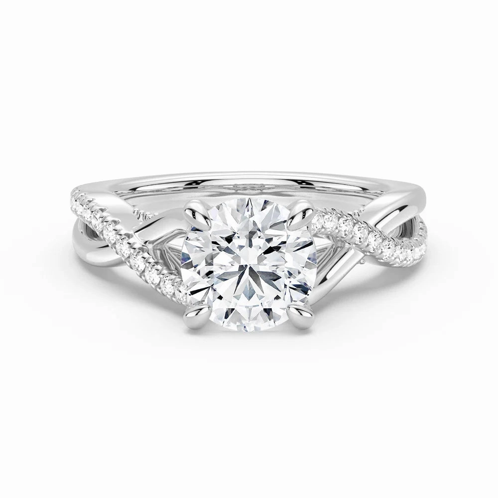 Light Detail Round Moissanite Twisted Band Engagement Ring with Hidden Accents