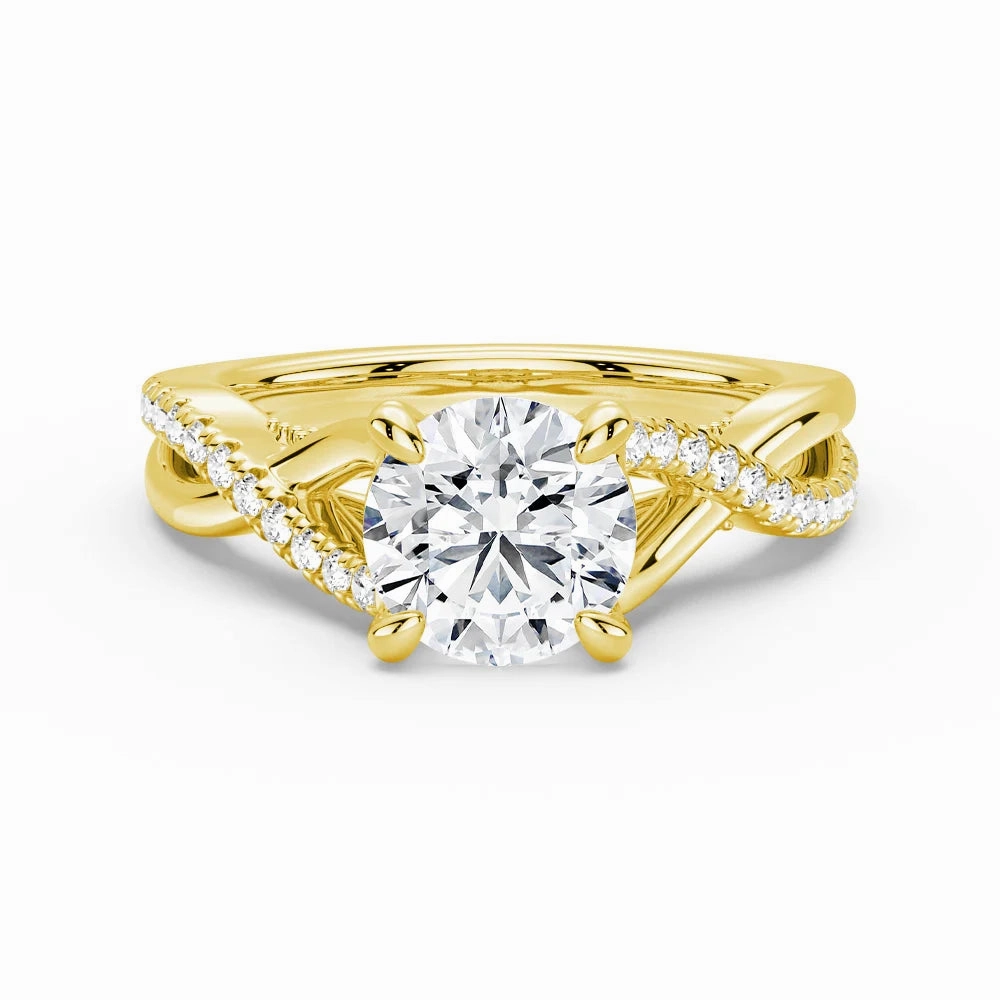 Elegant Pick Night Style Round Moissanite Twisted Band Engagement Ring with Hidden Accents