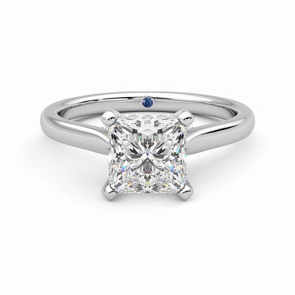Princess Cut Moissanite Engagement Ring with Hidden Anniversary Stone and Secret Accents Refined Detail Trendy Look