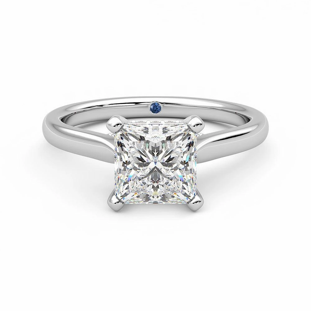Princess Cut Moissanite Engagement Ring with Hidden Anniversary Stone and Secret Accents Radiant Sparkle