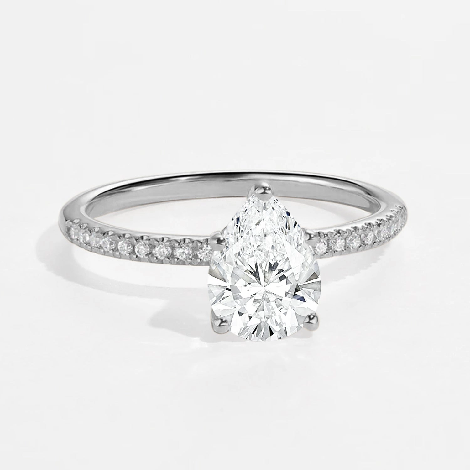 1.5ct Pear Shaped Moissanite Pave Classic Solitaire Ring Delicate Spark Exclusive Craft
