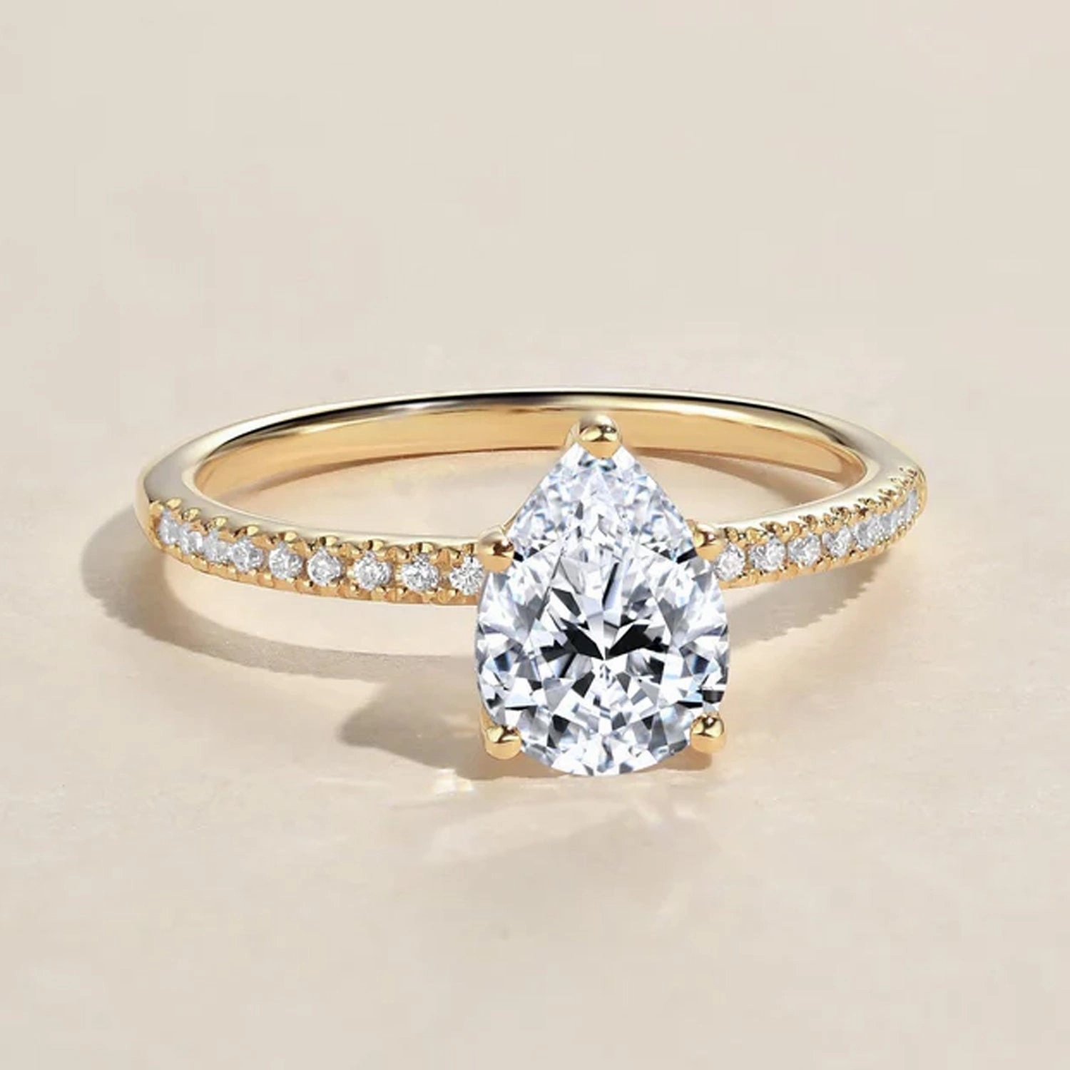 Expressive Style 1.5ct Pear Shaped Moissanite Pave Classic Solitaire Ring