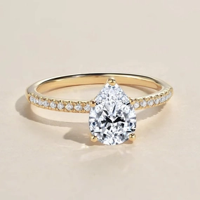 Expressive Style 1.5ct Pear Shaped Moissanite Pave Classic Solitaire Ring