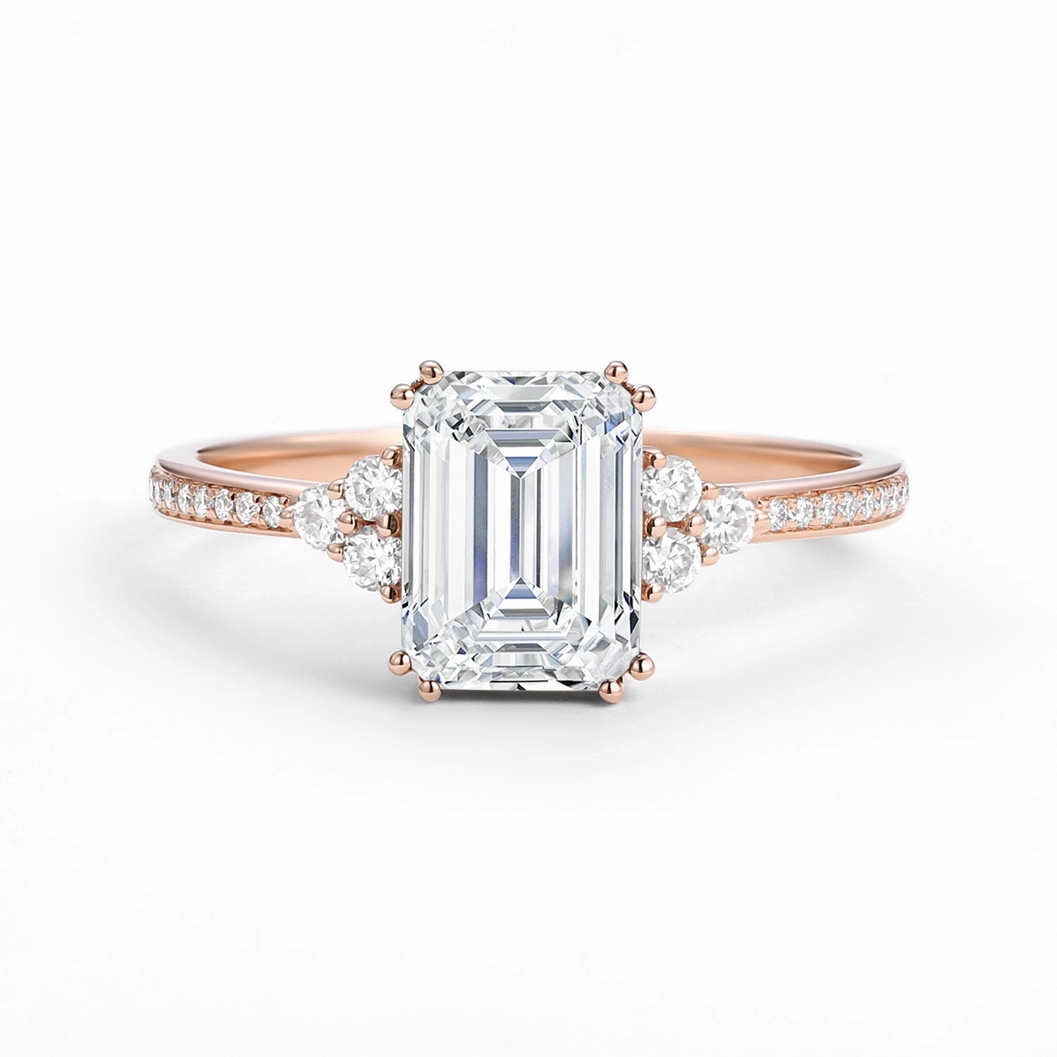 Chic Line Classic Emerald Cut Moissanite Cluster Engagement Ring